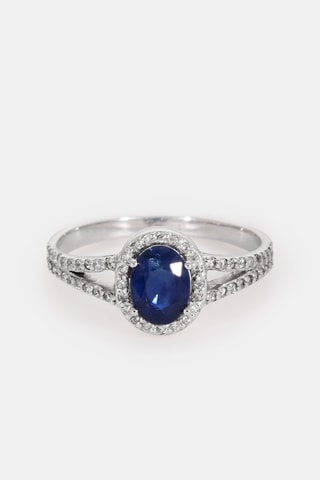 Bague - Or blanc 18 carats, saphir et diamants