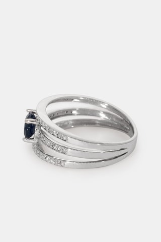 Bague - Or blanc 18 carats, saphir et diamants