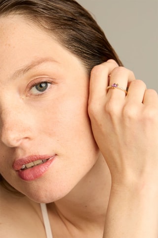 Bague - Or jaune 18 carats, améthystes et diamants