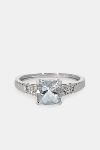 Bague - Or blanc 18 carats, topaze et diamants