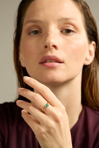 Bague - Or jaune 18 carats, émeraude et diamants