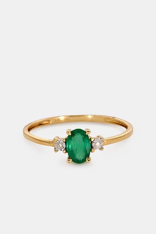 Bague - Or jaune 18 carats, émeraude et diamants