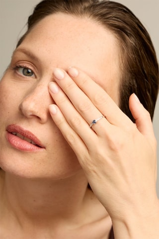 Bague - Or blanc 18 carats, saphir et diamants