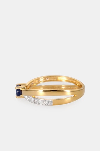 Bague - Or jaune 18 carats, saphir et diamants