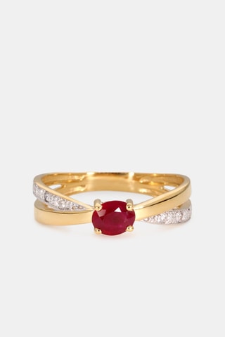 Bague - Or jaune 18 carats, rubis et diamants