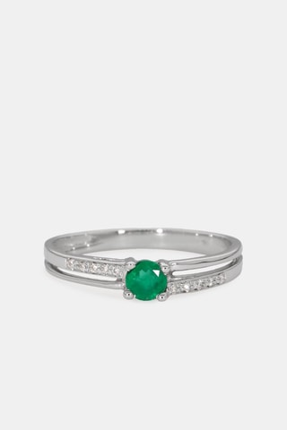 Bague - Or blanc 18 carats, émeraude et diamants