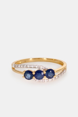 Bague - Or jaune 18 carats, saphirs et diamants