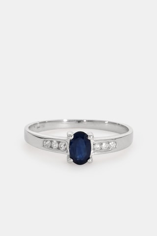 Bague - Or blanc 18 carats, saphir et diamants