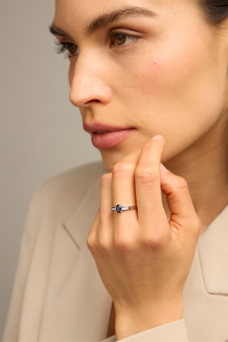 Bague - Or blanc 18 carats, saphir et diamants