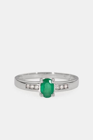 Bague - Or blanc 18 carats, émeraude et diamants