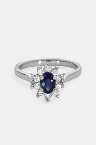 Bague - Or blanc 18 carats, saphir et diamants