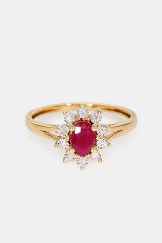 Bague - Or jaune 18 carats, rubis et diamants