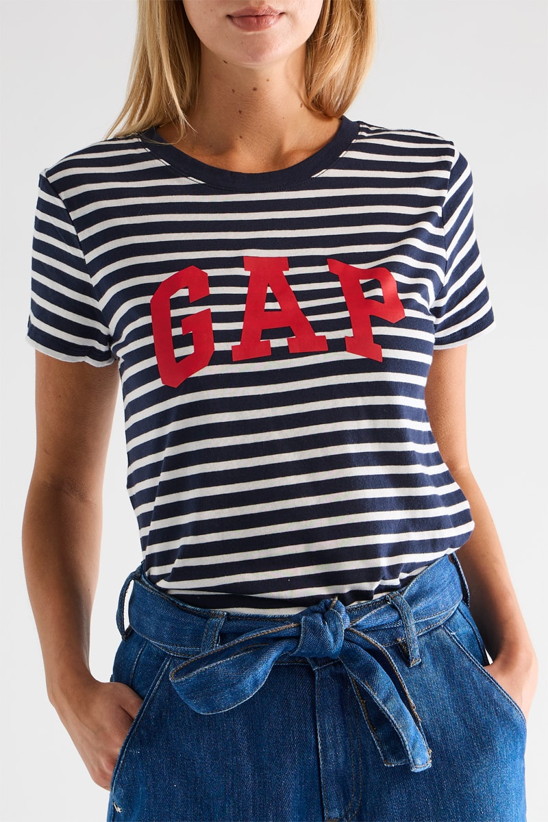 T-shirt+-+Blanc+et+bleu+marine