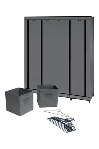 Armoire de rangement optimale grise avec accessoires - 2 cubes de rangement et 10 cintres
