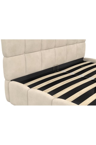 Lit coffre Bubble en velours beige avec sommier et tête de lit 160x200m