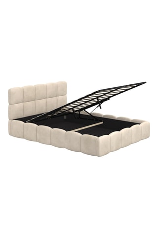 Lit coffre Bubble en velours beige avec sommier et tête de lit 140x190cm