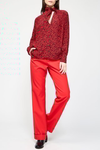 Pantalon en laine vierge taille haute - Rouge