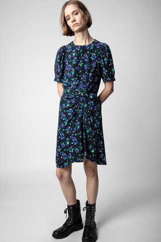 Robe midi en soie - Noir et bleu foncé