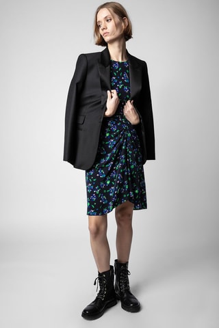 Robe midi en soie - Noir et bleu foncé