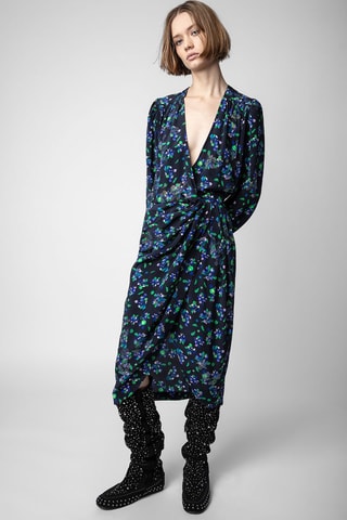 Robe midi en soie - Noir et bleu foncé