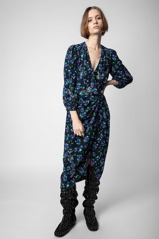 Robe midi en soie - Noir et bleu foncé