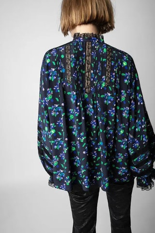 Chemisier en soie - Noir et turquoise