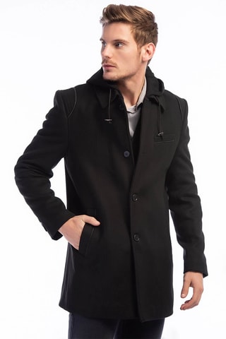 Manteau à capuche en laine - Noir