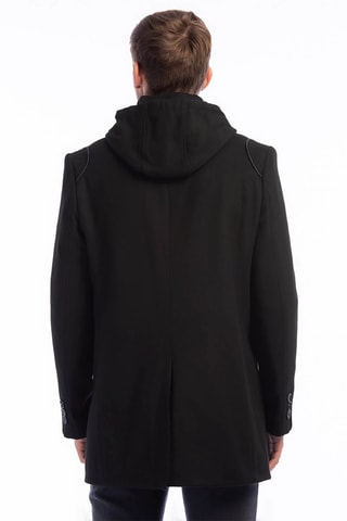 Manteau à capuche en laine - Noir