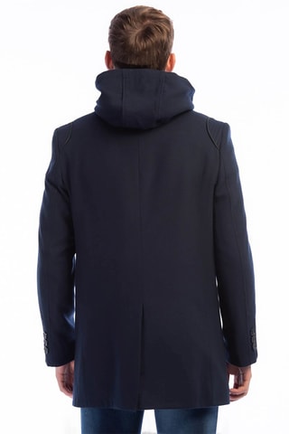 Manteau à capuche en laine - Bleu foncé