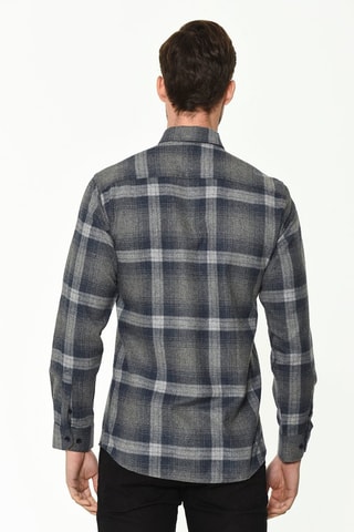 Chemise à carreaux - Gris chiné et bleu marine chiné