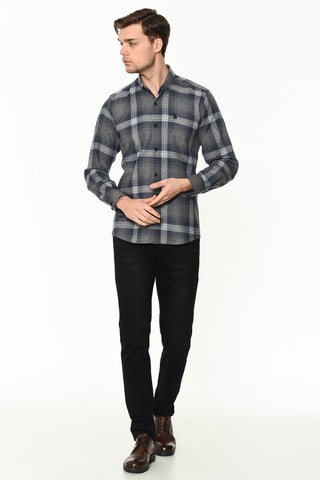 Chemise à carreaux - Gris chiné et bleu marine chiné