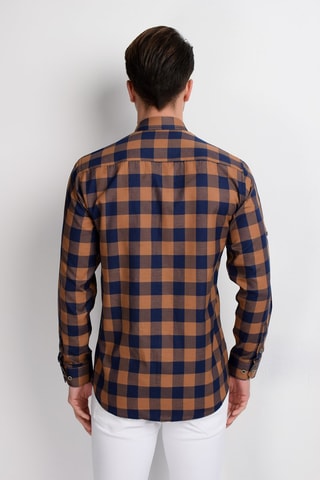 Chemise à carreaux - Bleu marine et marron clair