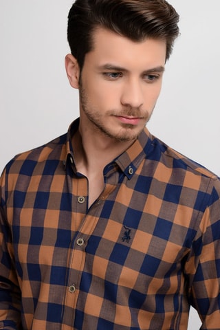 Chemise à carreaux - Bleu marine et marron clair