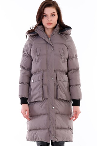 Doudoune longue à capuche - Gris