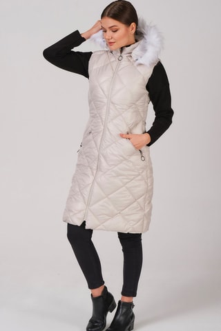 Doudoune longue à capuche - Beige