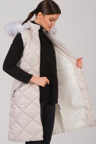 Doudoune longue à capuche - Beige