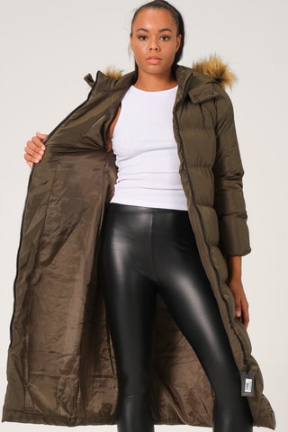 Doudoune longue à capuche - Kaki