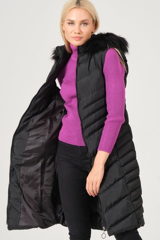 Doudoune longue sans manches - Noir