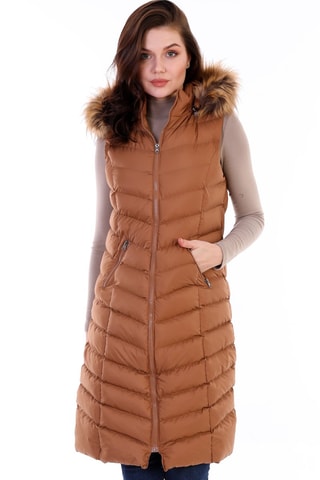 Doudoune longue sans manches - Camel