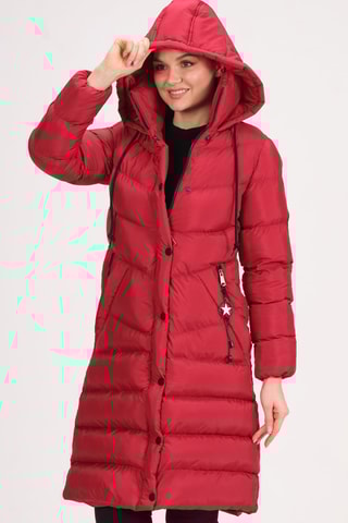 Doudoune longue à capuche - Bordeaux