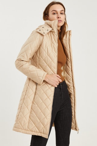 Doudoune longue à capuche - Beige
