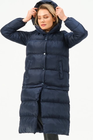 Doudoune longue à capuche - Bleu foncé