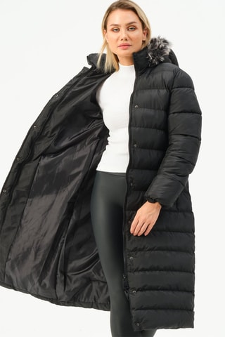 Doudoune longue à capuche - Noir