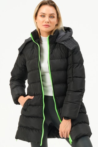 Doudoune longue à capuche - Noir et vert