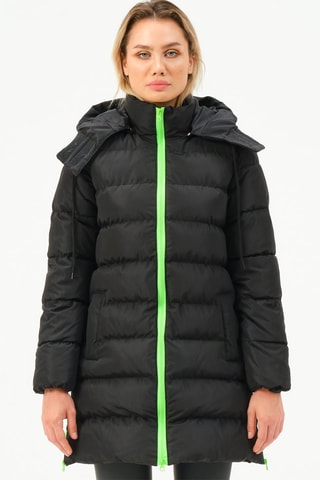 Doudoune longue à capuche - Noir et vert