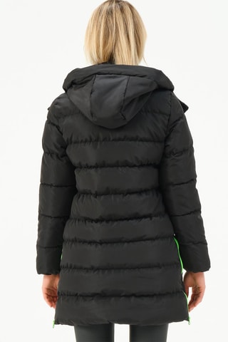 Doudoune longue à capuche - Noir et vert