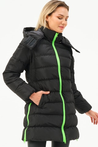 Doudoune longue à capuche - Noir et vert