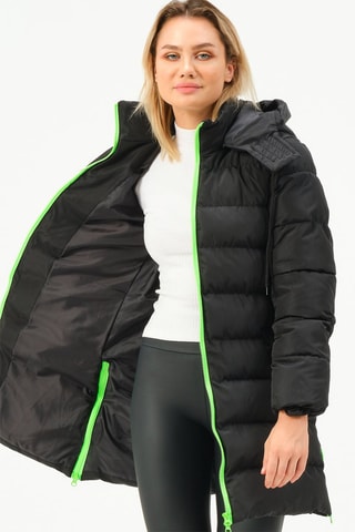 Doudoune longue à capuche - Noir et vert