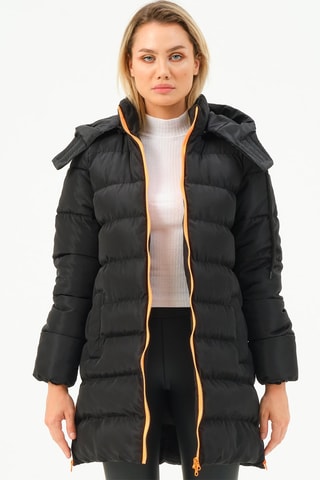 Doudoune longue à capuche - Noir et orange