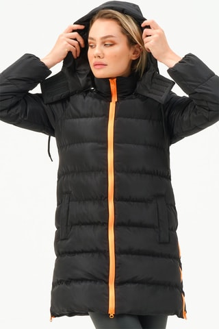 Doudoune longue à capuche - Noir et orange